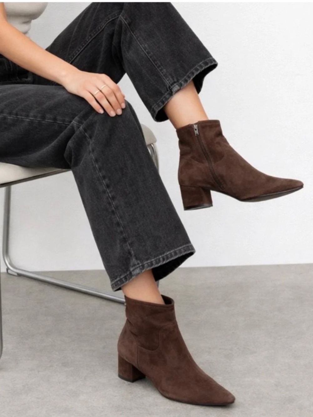 Jason Wu Block Heel Genuine Leather Brown Suede Ankle pointed toe booties 10 NEW